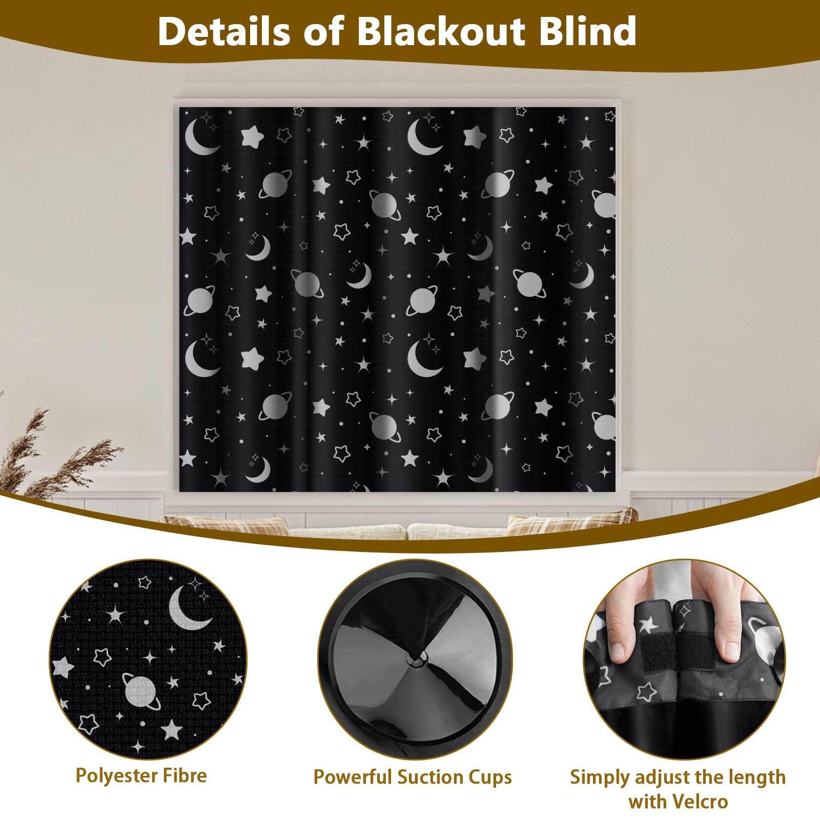 Yelmzir Portable Blackout Blind with Suction Cups, Adjustable Window Black Out Curtains No Drill, Temporary Blackout Window Covering for Bedroom, Travel, RV, 78" x 51"