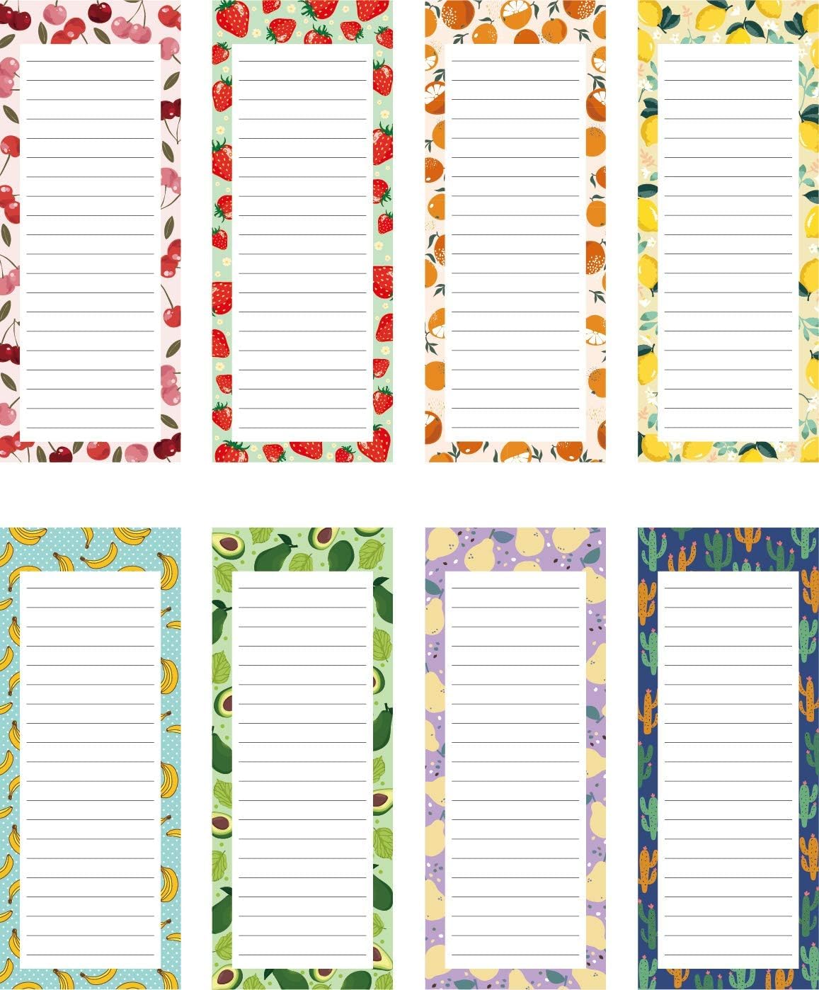 8 Pack Magnetic Notepads for Fridge, to Do List, Grocery List, Shopping List,Reminders, Recipes,3.5" x 9", 50 Sheets, Magnet Memo Pad Vintange Fruits