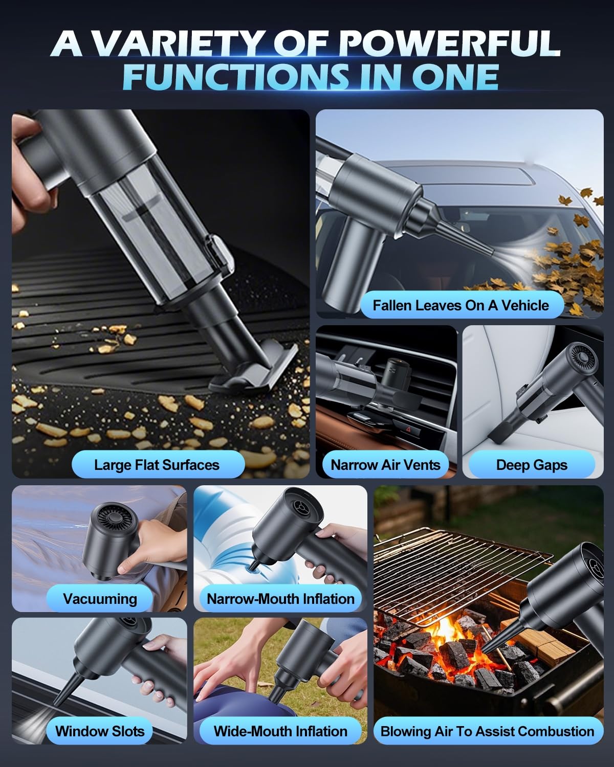 Handheld Car Vacuum Cleaner Cordless,15000Pa Rechargeable Car Vacuum Cordless Powerful with Brushless Motor & Double-Layer Filter Screen Multi-Nozzles AirDuster/Blower for Pet Hair Car Home Office