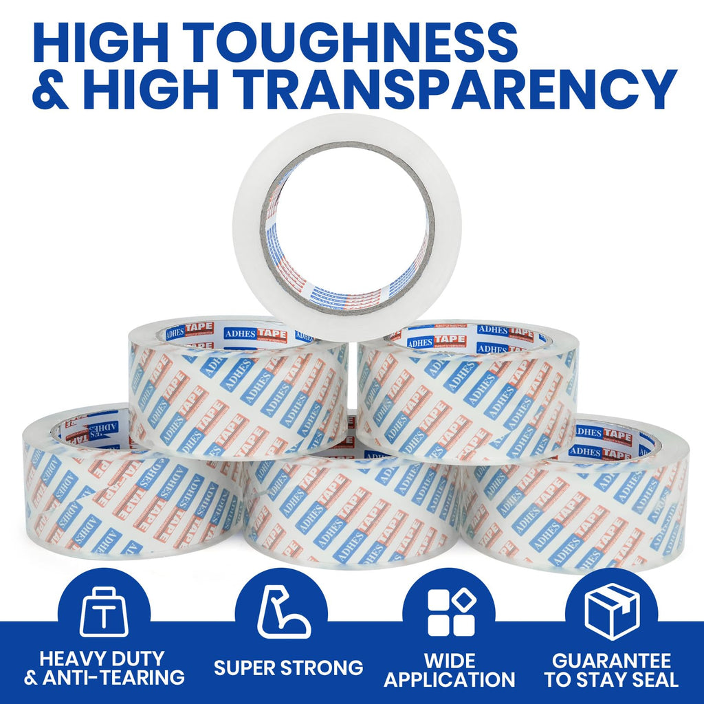 ADHES Shipping Tape Packaging Tape Packing Tape for Moving Boxes Heavy Duty Clear, 55M Per Roll 1.88 Inch Width,2.7Mil(6Rolls)