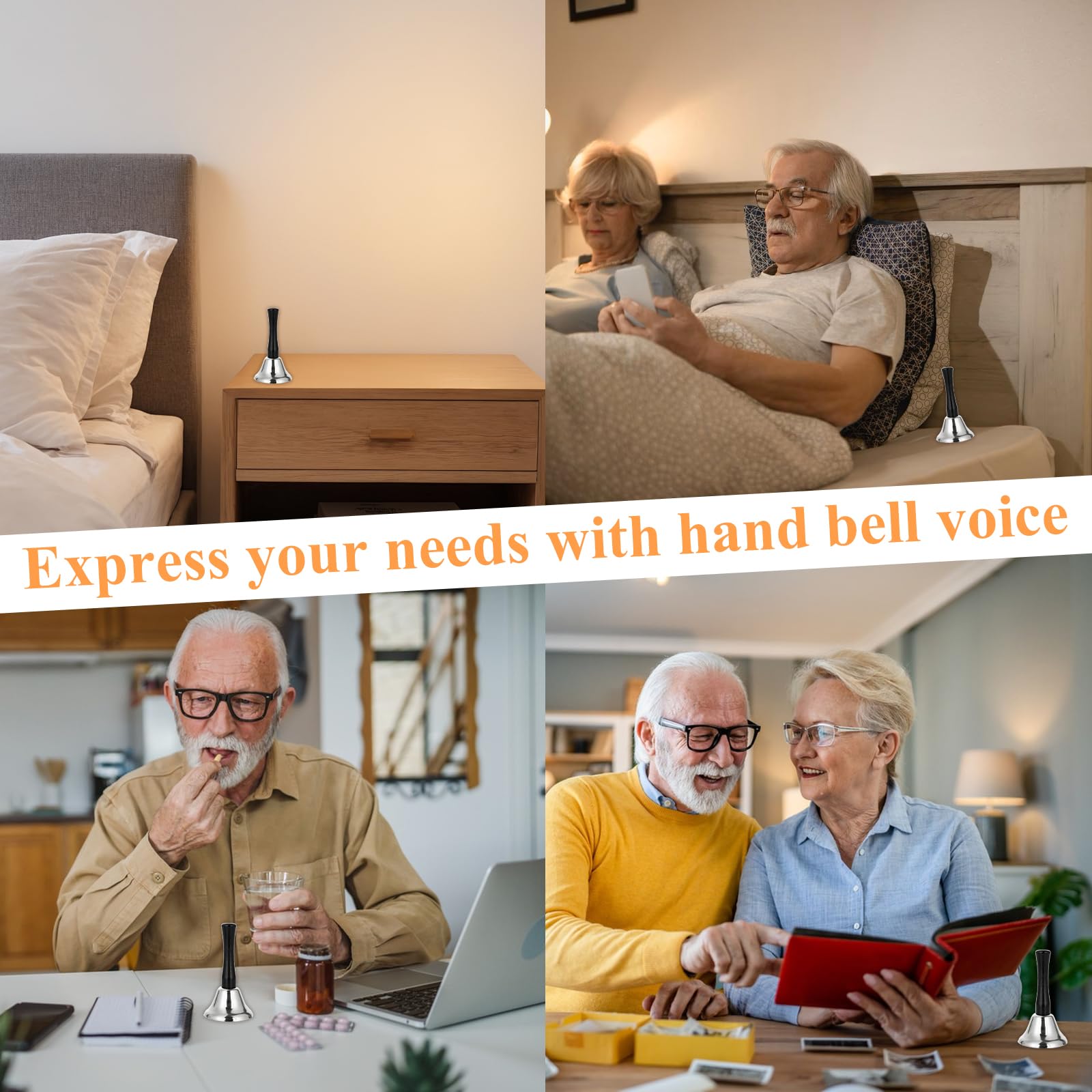 CYEAH Hand Bell, 12PCS Silver Steel Service Bell Call Bell Dinner Bell for Wedding, Service, Game, Alarm, Jingles (Silver)