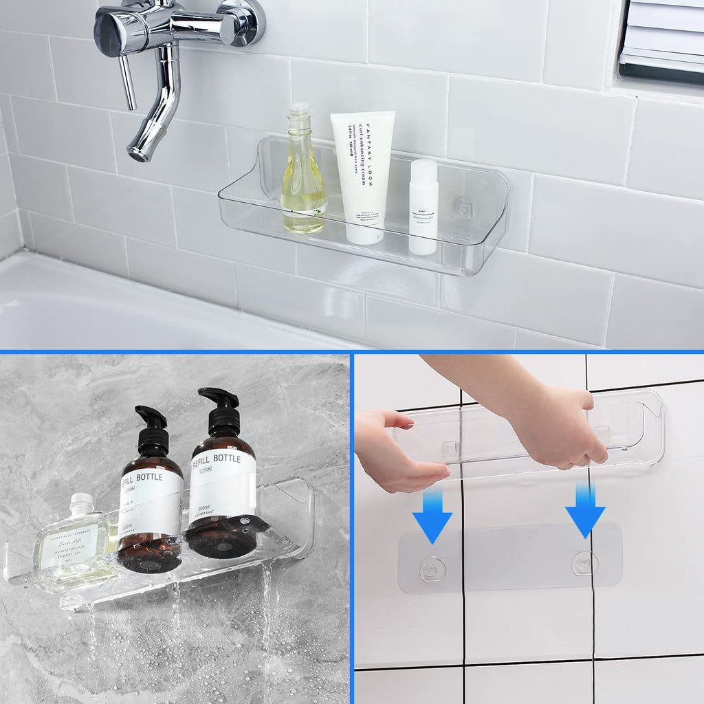 Diesisa 2pc Plastic Wall Mount Organizer, Adhesive Shelf, Bathroom Shelves for Wall, Acrylic Adhesive Organizer, No Drilling Hang Walls, Stick on Shelf, for Bathroom, Kitchen, Living Room