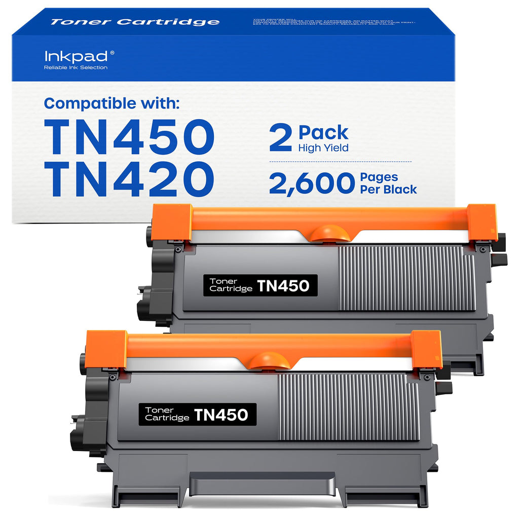 iNKPAD Compatible TN450 TN420 Toner Cartridge Replacement for Brother TN-450 TN-420 Compatible with HL-2280DW HL-2270DW HL-2230 MFC-7360N MFC-7860DW DCP-7065DN Intellifax 2840 2940 Printer (2 Black)