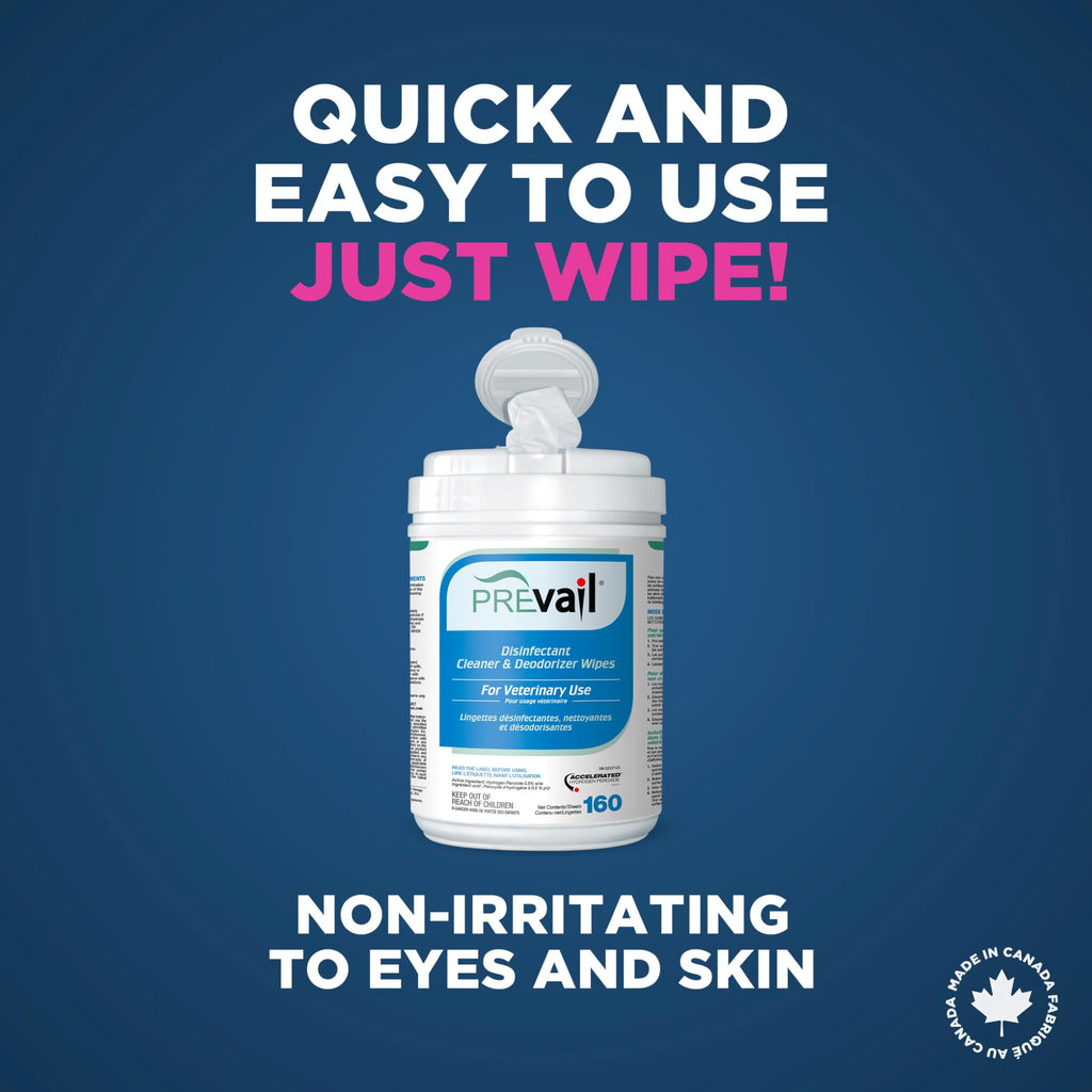 Prevail One-Step Disinfectant Cleaner & Deodorizer Wipes for Veterinary Use, Animal Shelters, Pet Foster Homes, Kennels, Litter Boxes, 160-Wipes, 1-Canister