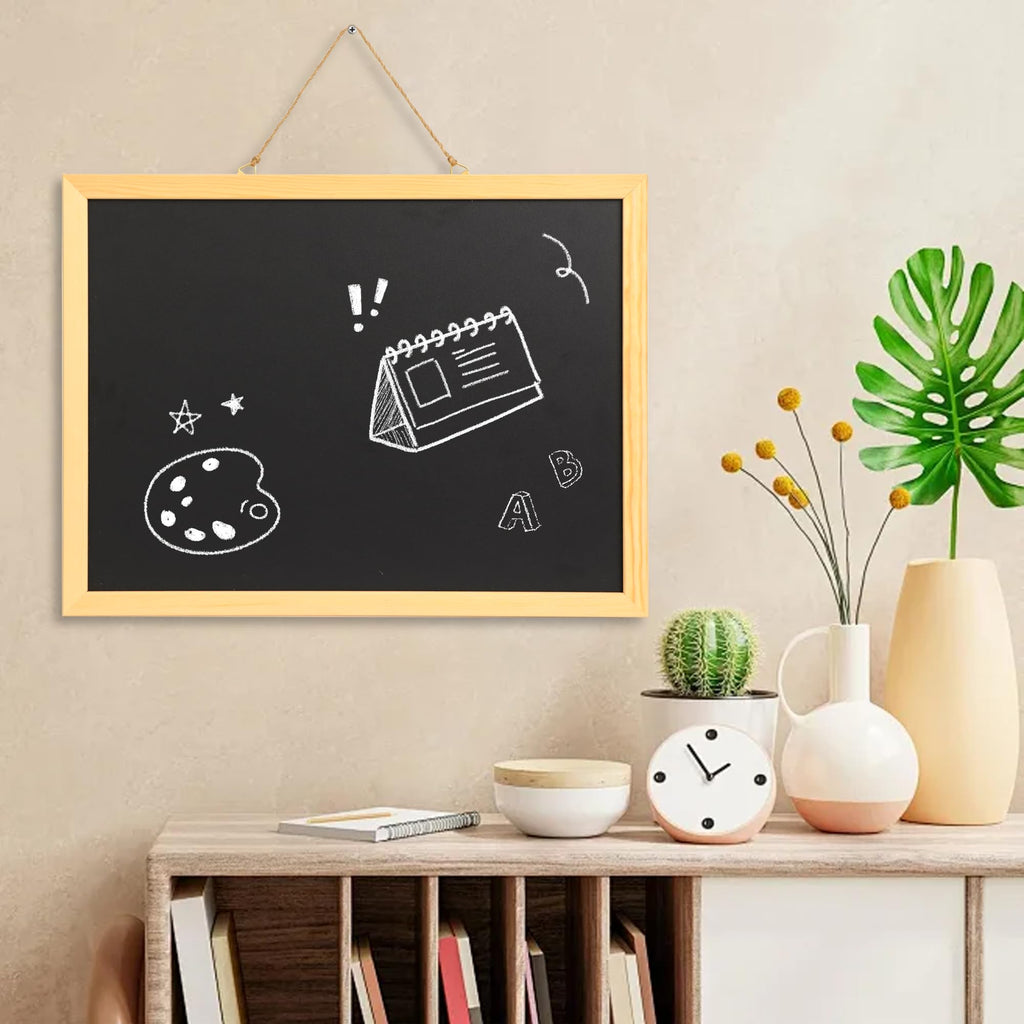 Mordchil HF Chalkboard, 16"x12" Wall Mounted Small Blackboard, Wood Frame Hanging Rustic Chalk Board for School, Office, Home, Restaurant Menu, Kitchen, Natural Wood Color