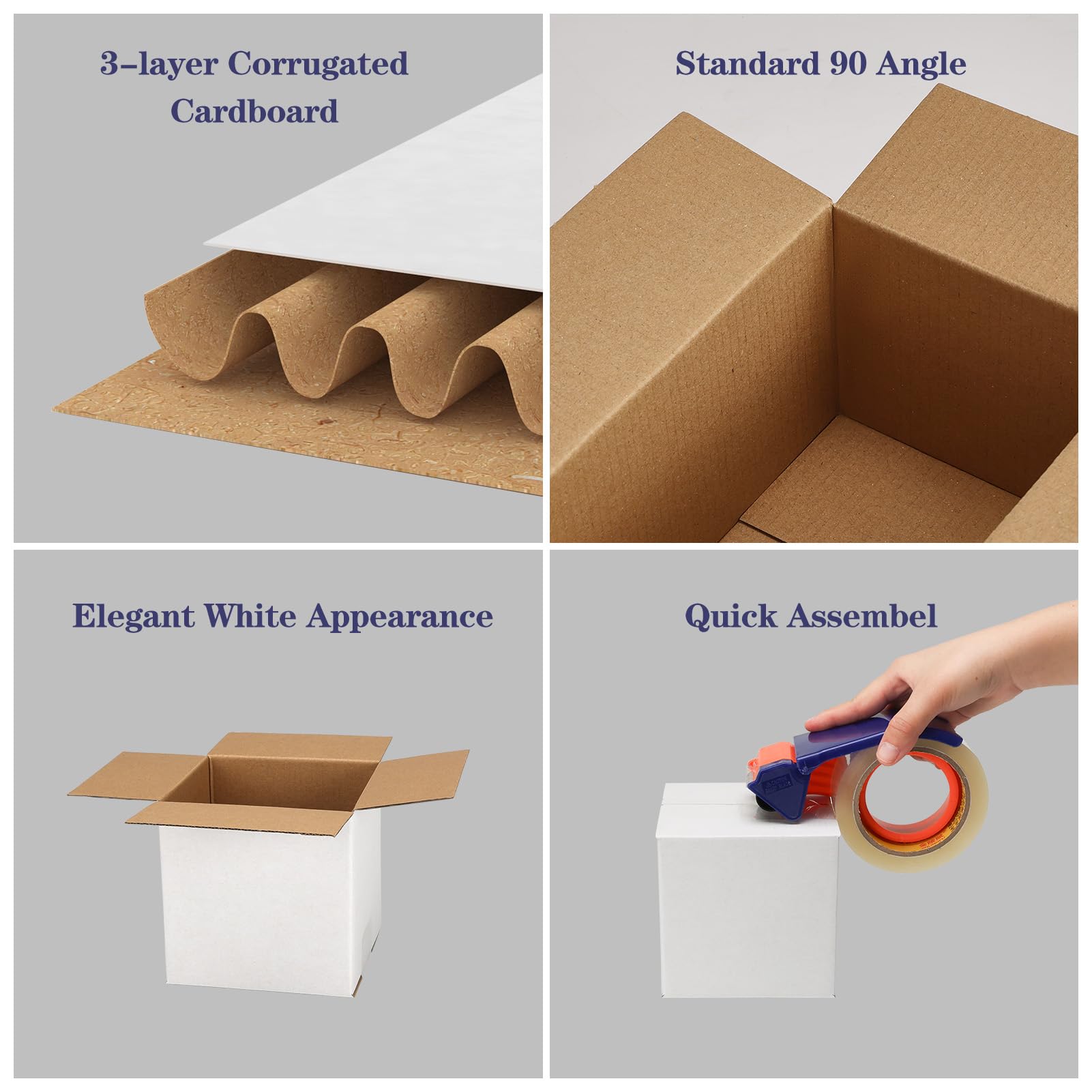 SPEPLA Shipping Boxes 5X5X5 Set of 40, White Corrugated Cardboard Box for Mailing Business Packaging