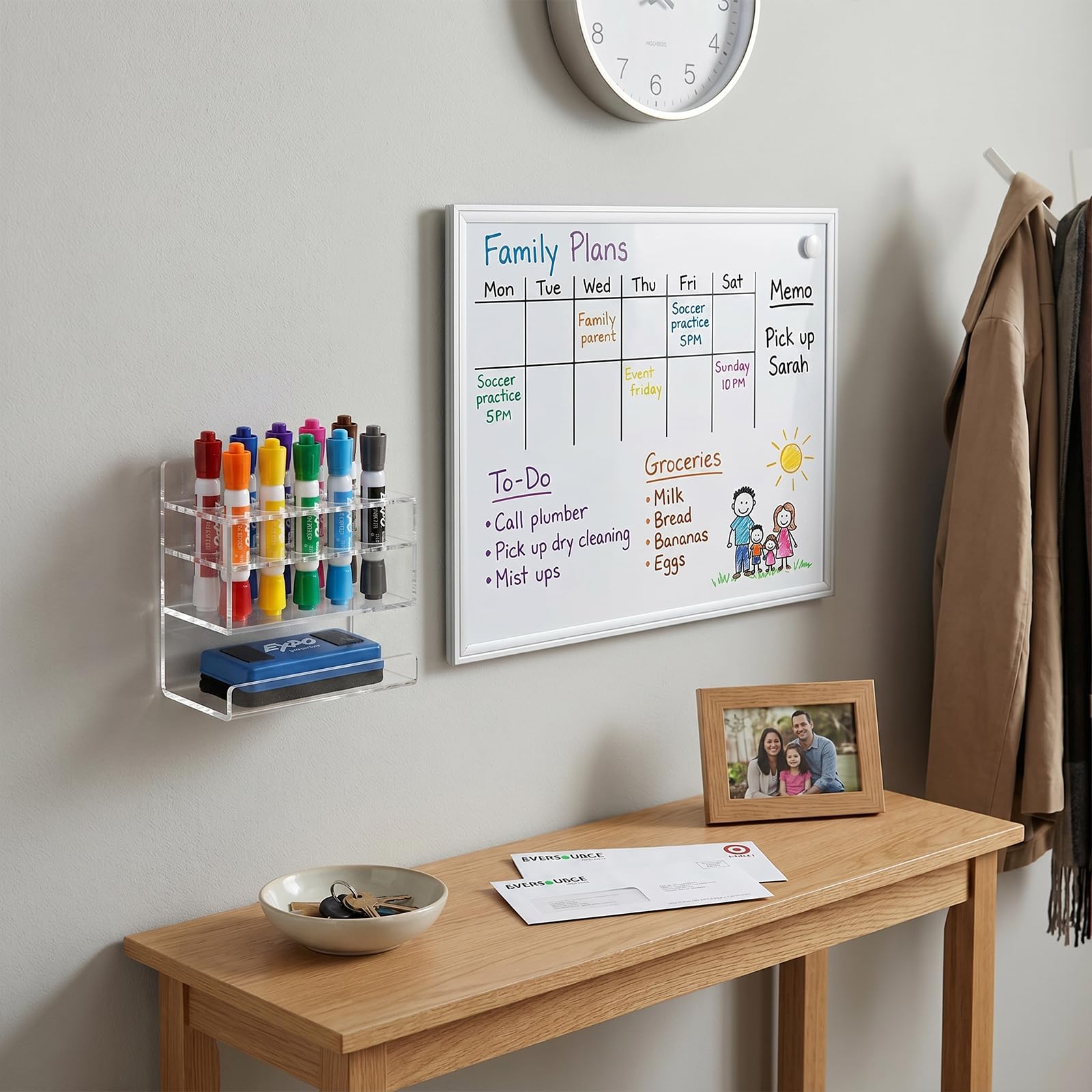 MyGift Wall-Mounted 2-Tier Clear Acrylic 10-Slot Dry Erase Whiteboard Marker and Eraser Holder Stand