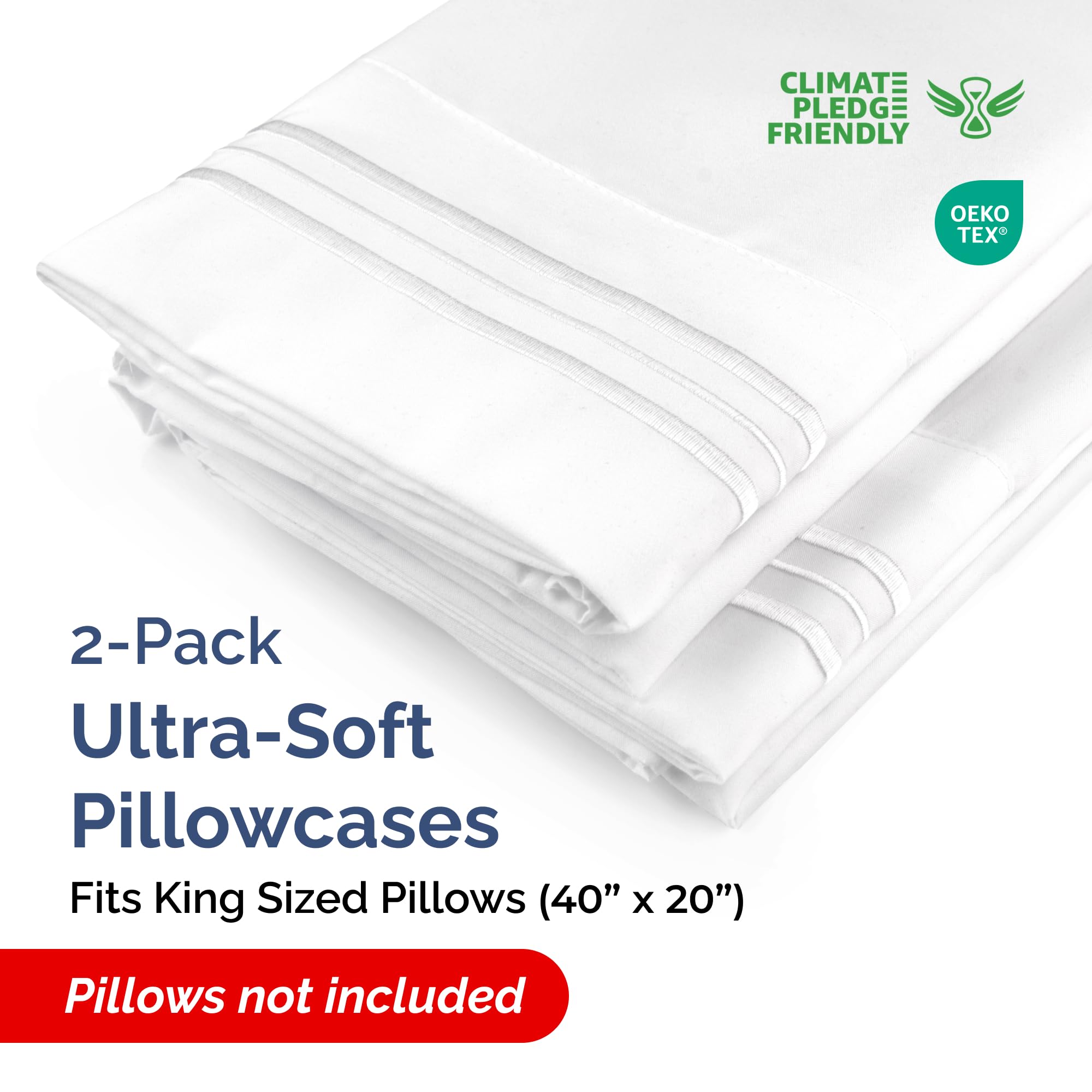 King Pillow Cases Set of 2 - Hotel Quality Queen Pillowcase Covers - Ultra-Soft, Comfortable, Cozy Bedding for Women, Men, Kids & Teens - Wrinkle Free & Machine Washable - White (No Pillows Included)