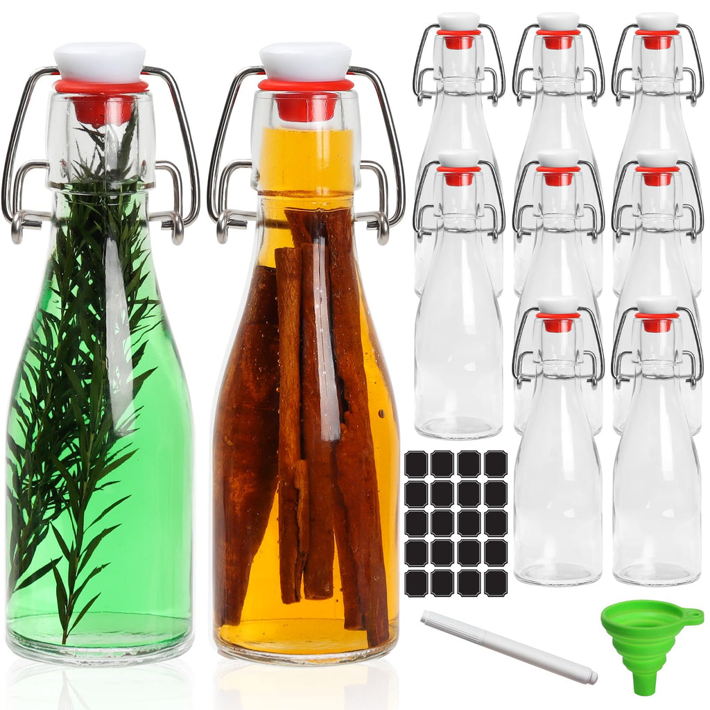 5 oz Flip Top Glass Sauce & Liquor Bottles - 150 ml Glass Spirit Bottles, Clear Small Bottle for Kitchen, Home Brewing Wine&Juicing Containers for Bordeaux Wine, Beverage [10 Pack]