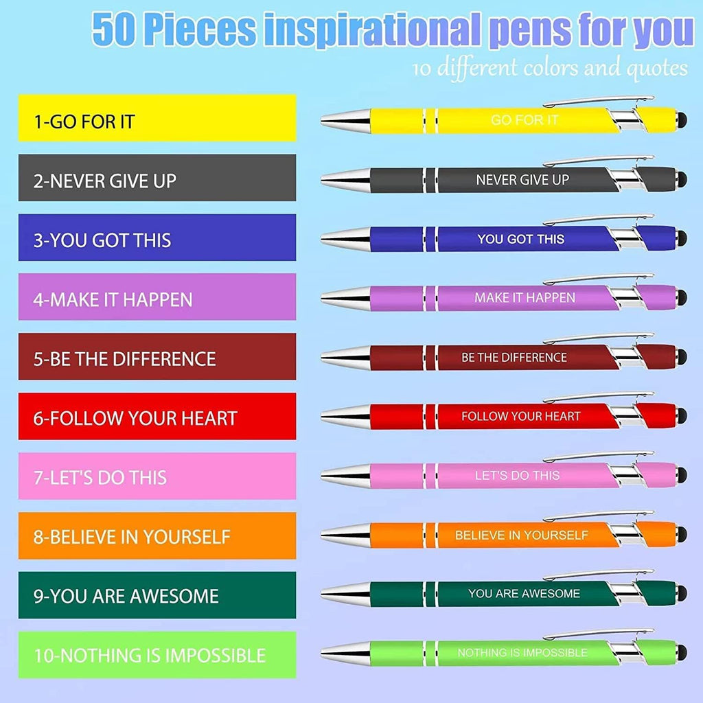 Greengines 30 Pcs Inspirational Pens - Motivational Ballpoint Pens Bulk with quotes Stylus Tip Gifts for School Coworkers Black Ink