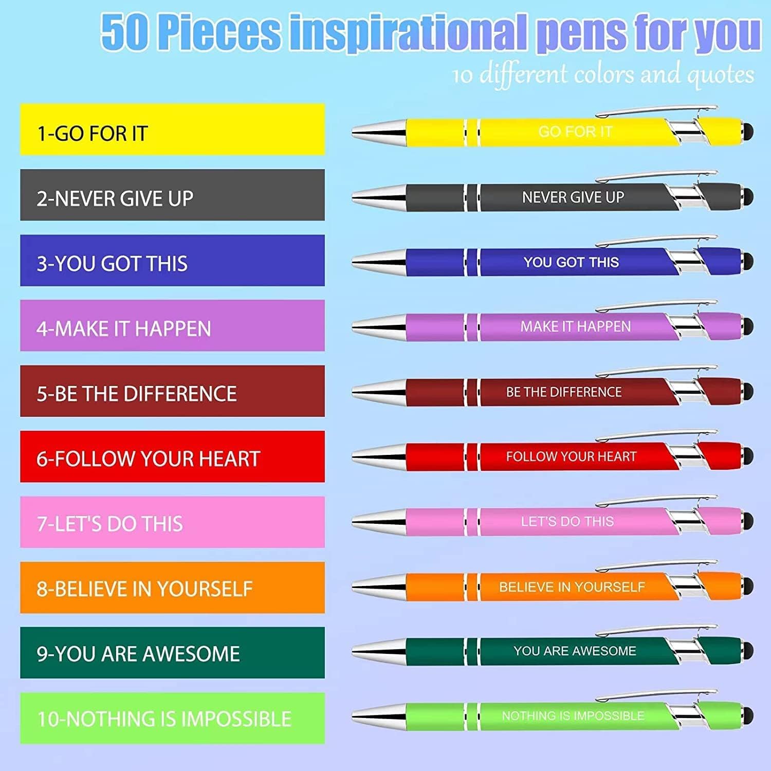 Greengines 30 Pcs Inspirational Pens - Motivational Ballpoint Pens Bulk with quotes Stylus Tip Gifts for School Coworkers Black Ink