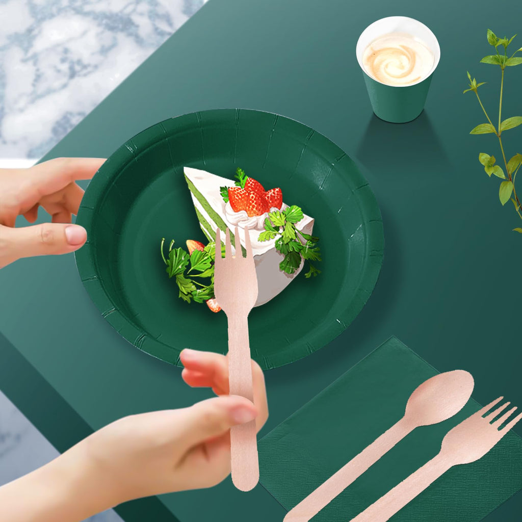 PYAILI 169 Pcs Deep Green Party Tableware Set, Paper Plates Cups Napkins Tablecloth, Dinnerware Set for Kids Adult Birthday,Wedding,Baby Shower Party Tableware