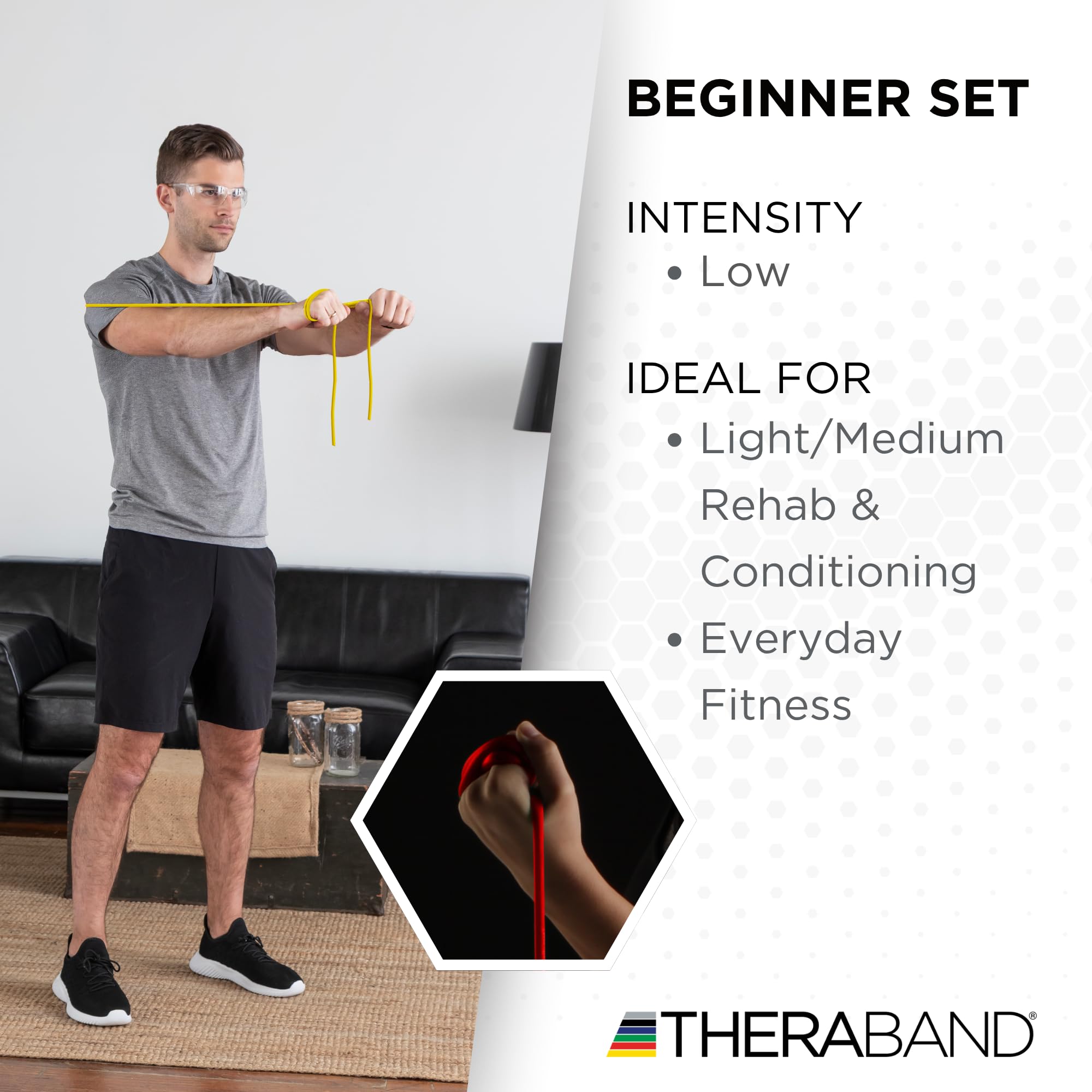 TheraBand Resistance Tubes, Professional Latex Elastic Tubing, Upper & Lower Body, Core Exercise, Physical Therapy, Lower Pilates, At-Home Workouts, & Rehab, 5 Foot, Yellow, Red, & Green, Beginner Set