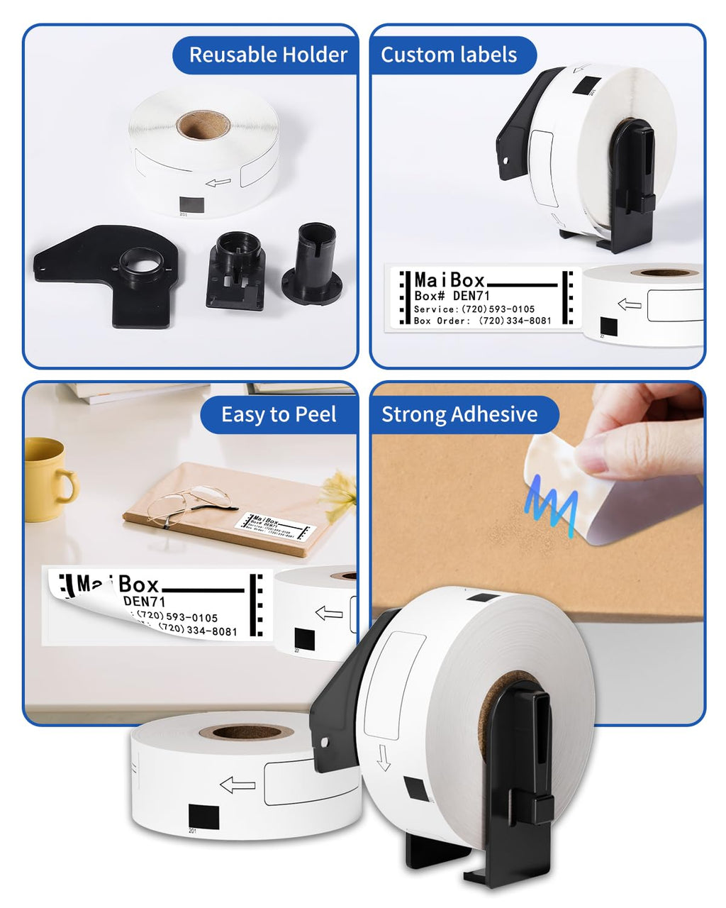 Greateam DK-1201 Standard Address Shipping Labels 29mm x 90mm(1.1" x 3.5") Die-Cut Papers Compatible with Brother QL 800 QL 810W 700 600 820NW Printer, 6 Rolls+1 Reusable Frame, 400 Labels/Roll