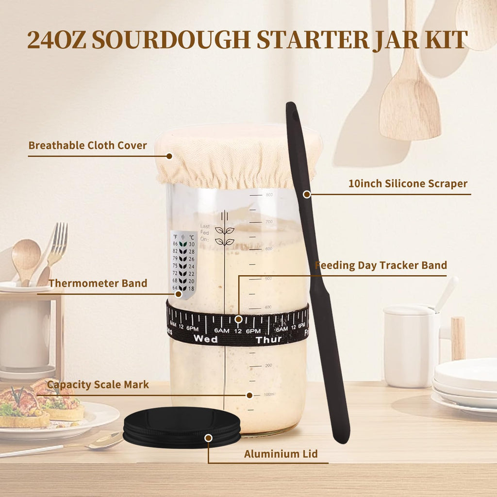 Sourdough Bread Starter Kit, Cotton Sourdough Kit Proofing Basket 10" Round, Banneton Bread Making Tools with Starter Jar,Dough Whisk,Bread Lame & Sling,Scraper and Brush Gifts for Bakers Women Mom