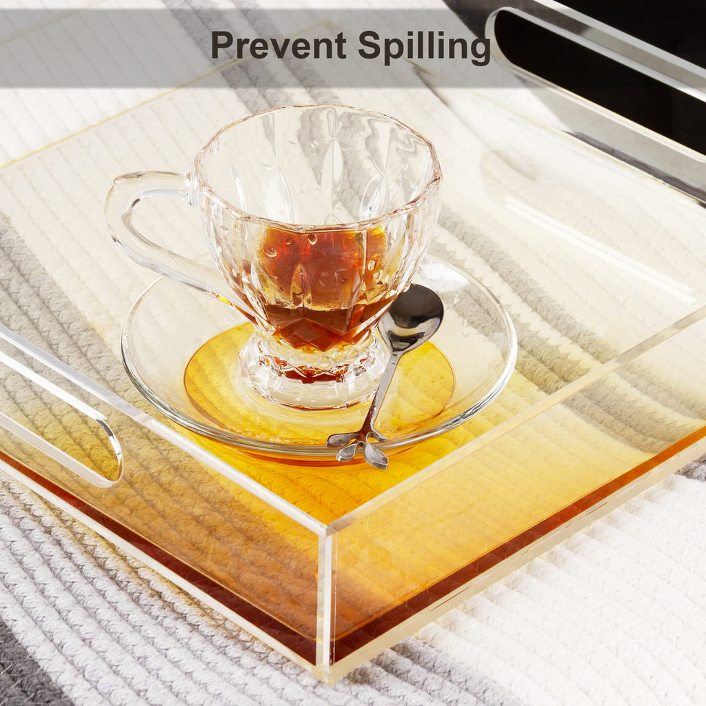 Acrylic Serving Tray 12x12 Inch, Clear Rectangular Tray with Handle, Decorative Ottoman Organizer for Appetizer, Breakfast, Coffee Table, Countertop, Bathroom