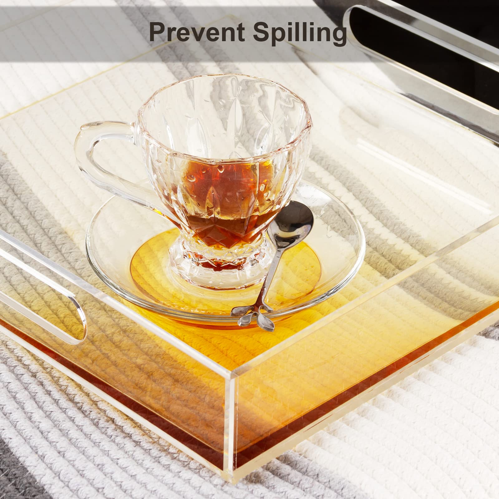 Acrylic Serving Tray 12x12 Inch, Clear Rectangular Tray with Handle, Decorative Ottoman Organizer for Appetizer, Breakfast, Coffee Table, Countertop, Bathroom