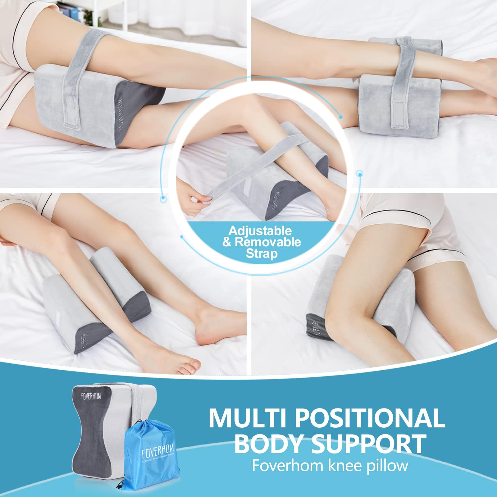 Foverhom Memory Foam Knee Pillow,Orthopedic Leg Pillow for Sciatica Relief,Back Pain, Pregnancy, Leg Pain, Hip Pain and Sciatica Relief