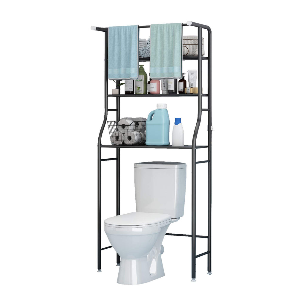 UDEAR 3 Shelf Bathroom Space Saver,Over The Toilet Rack,Bathroom Corner Stand Storage Organizer Accessories,The Washing Machine,with Hanging Rod,Bathroom Tower Shelf,Black