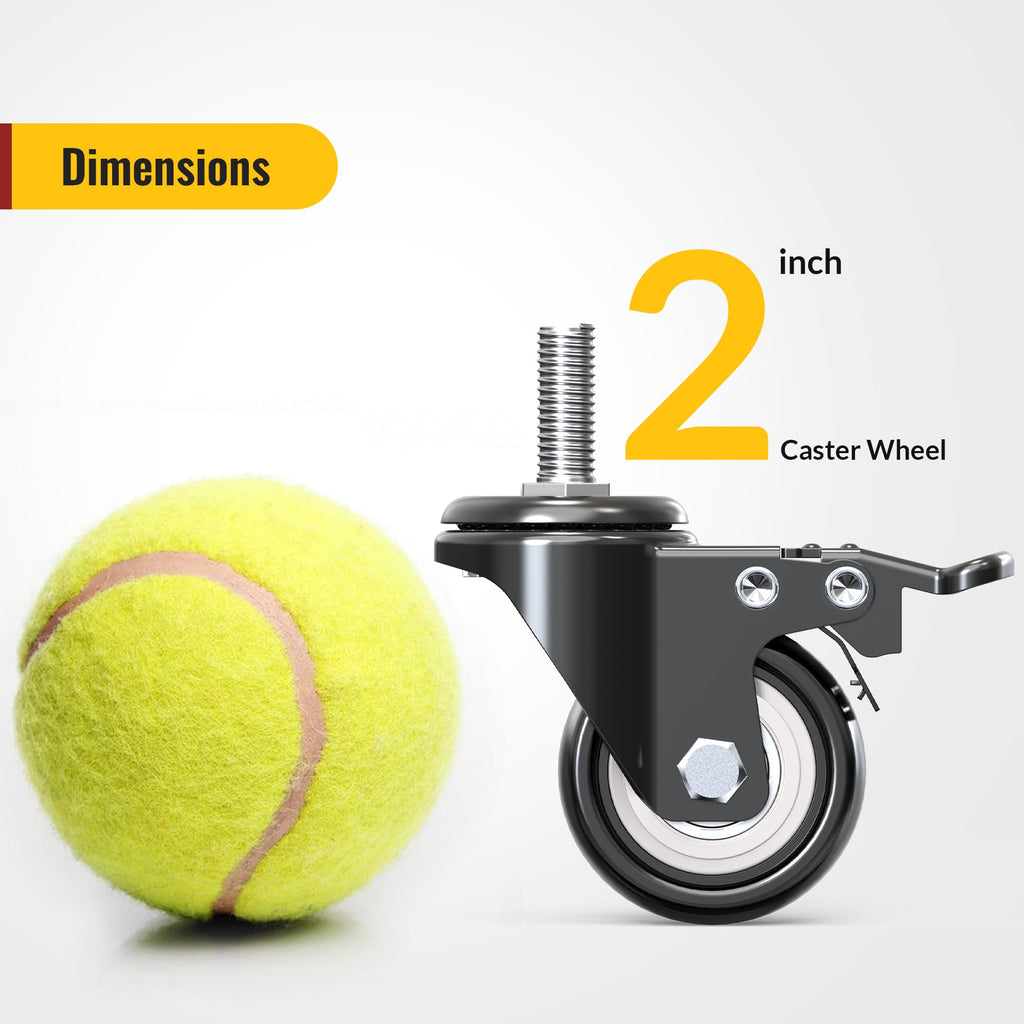HOLKIE Caster Wheels 2 inch Total Locking Stem Casters, 3/8" -16 x 1 (Stem Diameter 3/8", Stem Length 1") Threaded Stem Casters Swivel Casters Set of 4 Heavy Duty Castors Black