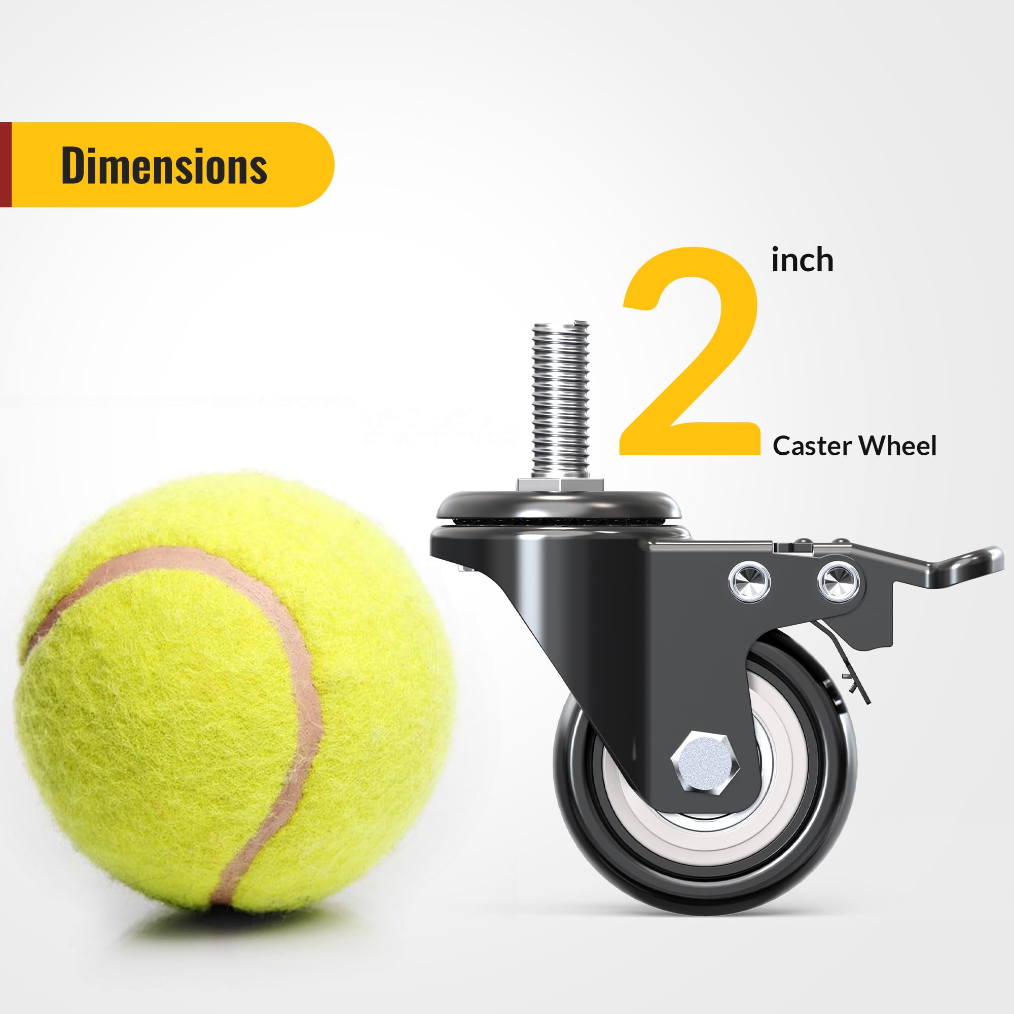 HOLKIE Caster Wheels 2 inch Total Locking Stem Casters, 3/8" -16 x 1 (Stem Diameter 3/8", Stem Length 1") Threaded Stem Casters Swivel Casters Set of 4 Heavy Duty Castors Black