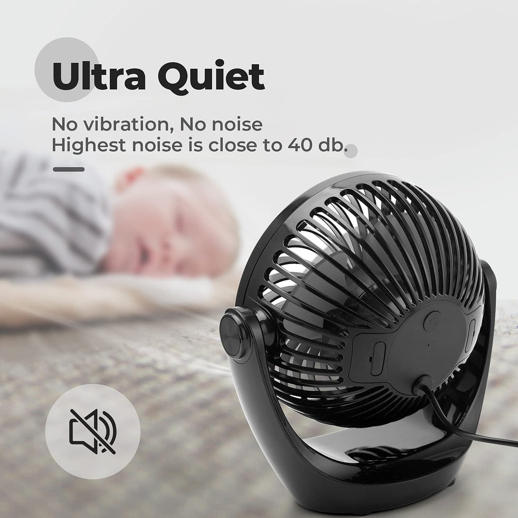 OCOOPA Small USB Desk Fan Table Fan 5'' with Strong Airflow & Quiet Operation, Portable Cooling Mini Fan 3 Speed, 360°Rotatable Head for Home Office Bedroom Desktop