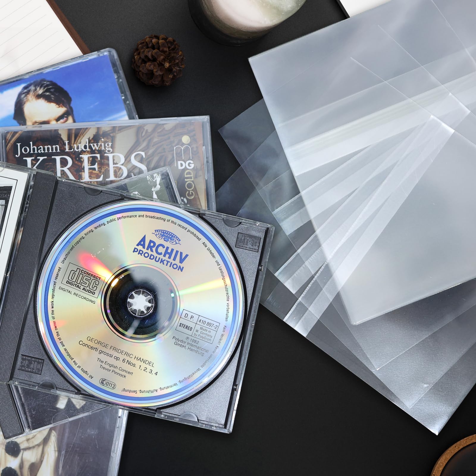 CD Outer Sleeves Clear Sticky Plastic Protective Sleeve Anti-Static for Standard CD and DVD Storage - 100Pcs