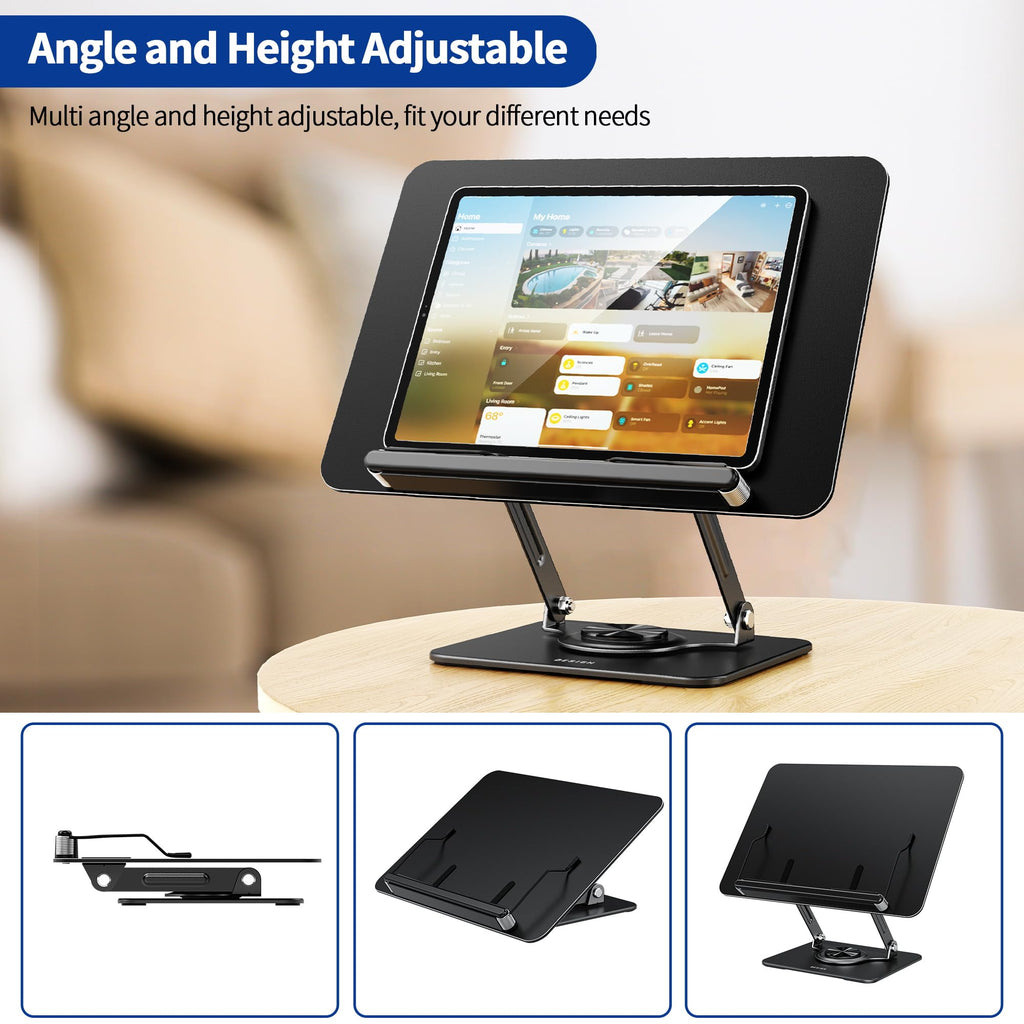 BESIGN BS02 Book Stand for Reading, Adjustable Book Holder, Ergonomic Laptop Stand with Elastic Page Clips for Music Scores, Recipe, Tablet, Laptop (Black)
