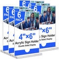 Acrylic Sign Holder 4x6 Inches 6 Pack, Double Sided Clear Display Stand Table Top Sign Paper Holder, Vertical Menu Flyer Holder, Plastic Sign Frame for Stores, Restaurants, Hotels, Office (Vertical 4x6 Inch 6 Pack)