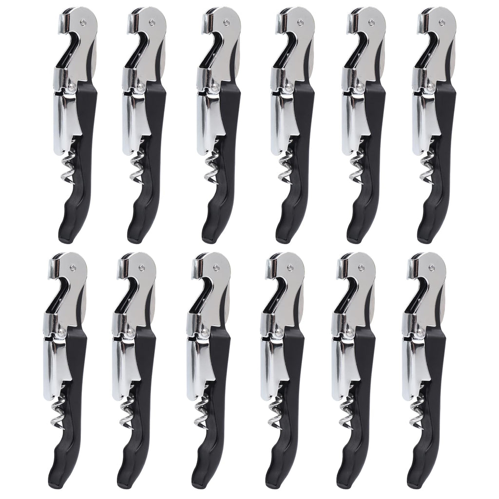 RECUTMS Corkscrew 12 Packs Wine Opener Keys Bulk Stainless Steel Fold Beer or Bottle Openers Serrated Foil Cutter, Perfect for Bars Restaurants Family Company Party (Black)