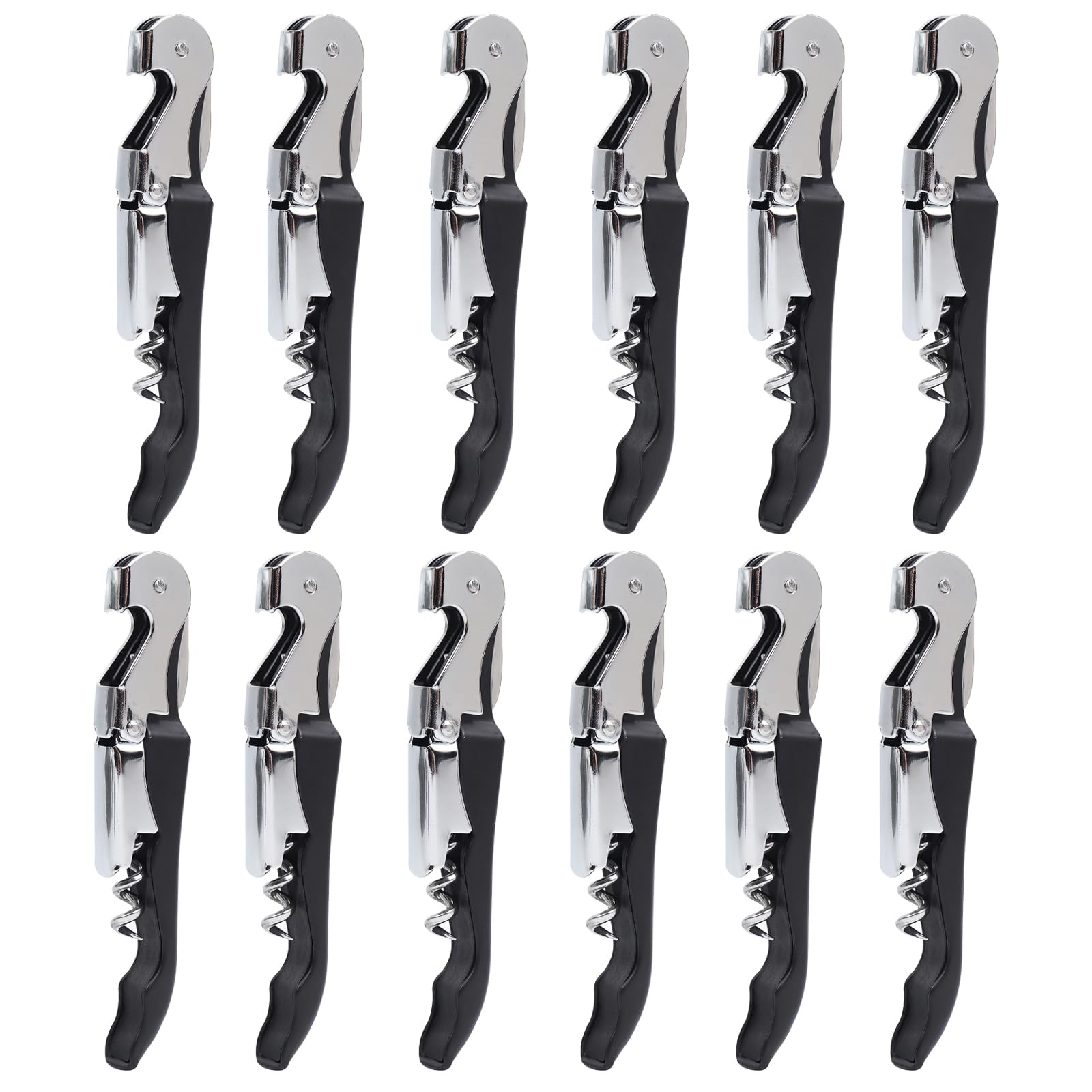 RECUTMS Corkscrew 12 Packs Wine Opener Keys Bulk Stainless Steel Fold Beer or Bottle Openers Serrated Foil Cutter, Perfect for Bars Restaurants Family Company Party (Black)