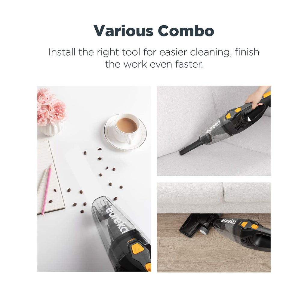 Eureka Home Lightweight Corded Stick Vacuum Cleaner, Powerful Suction Convenient Small Vacuum for Hard Floor, 3-in-1 Hand Vacuum, Blaze Black, NES212C