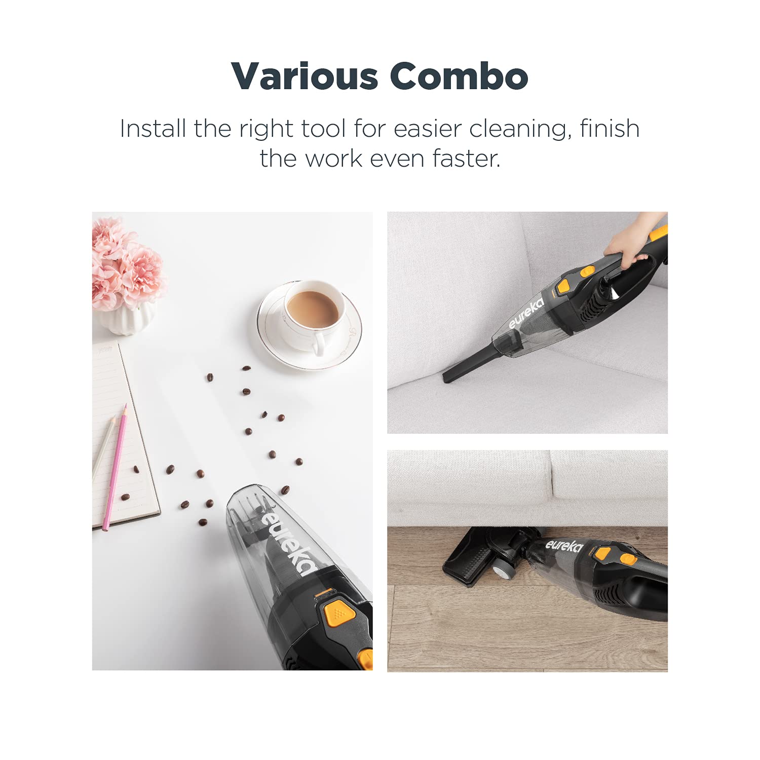 Eureka Home Lightweight Corded Stick Vacuum Cleaner, Powerful Suction Convenient Small Vacuum for Hard Floor, 3-in-1 Hand Vacuum, Blaze Black, NES212C