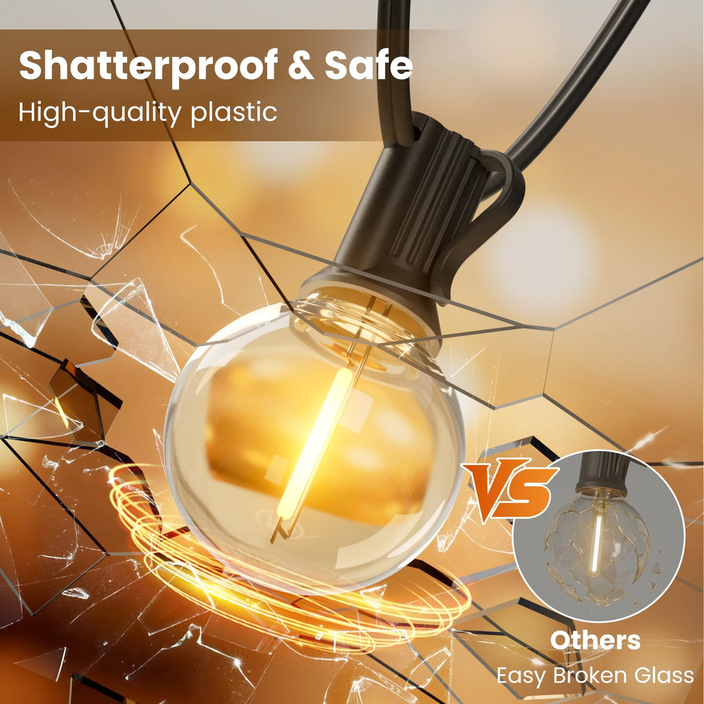RTTY Outdoor String Lights Patio Light for Outside Waterproof G40 Shatterproof LED Bulbs, Dimmable Hanging Connectable Globe Lighting for Bistro, Backyard, Cafe, Porch, 2700K, 25 FT 13pcs