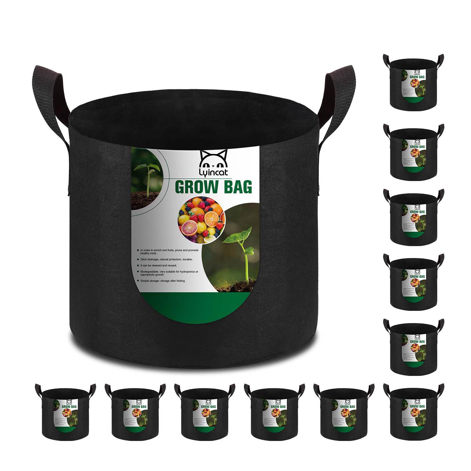 Lyincat 12-Pack 3 Gallon Grow Bags Heavy Duty Thickened Nonwoven Fabric Pots with Durable Handles