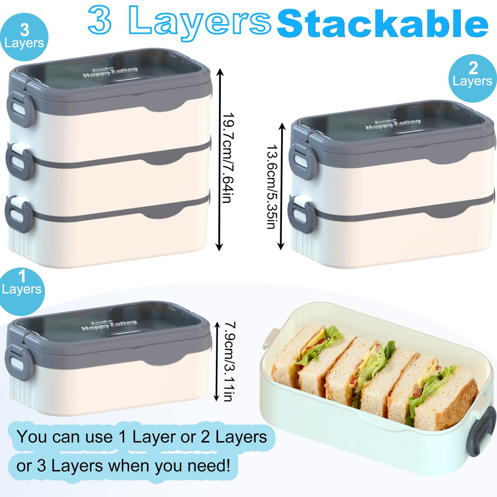 Bento Box Adult Lunch Box, Stackable 3 Layers Large Capacity Lunch Containers, Microwave and Dishwasher Safe Food Grade Containers with Utensils, Dividers and Sauce Boxes for Men, Women, Kids