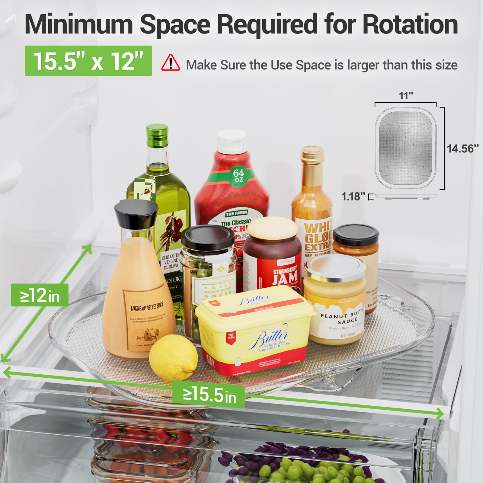 LAMU 2 Pack Lazy Susan Turntable Organizer 14.56'' x 11'', Rectangular, Rotating Organizer for Refrigerator Cabinet, Pantry, Countertop, Table, Fridge Organizers and Storage