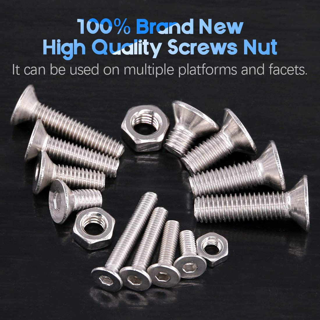 Glarks 510Pcs Metric M3 M4 M5 304 Stainless Steel Flat Head Countersunk Socket Cap Bolts Screws Nuts Assortment Kit, Allen Hex Drive