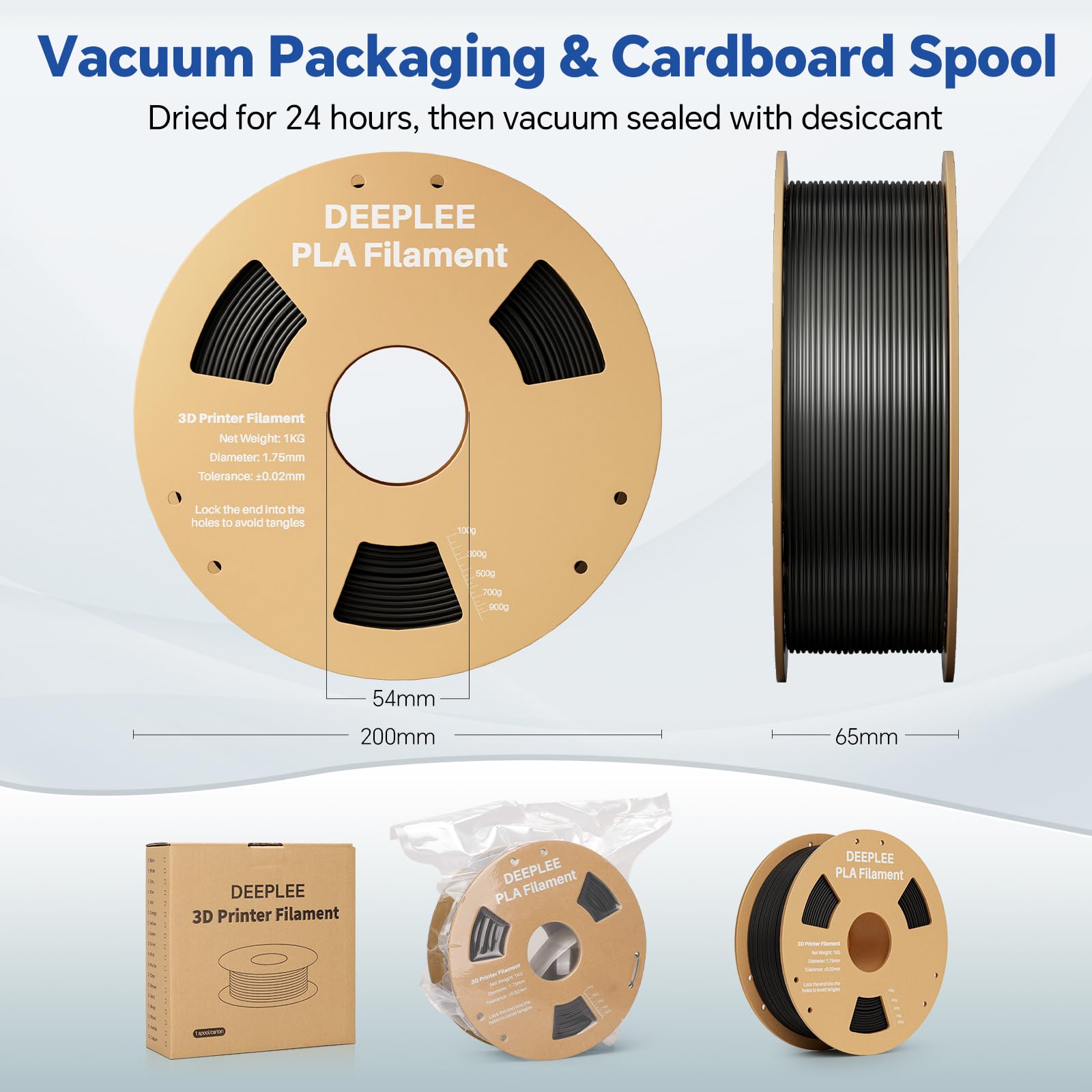 DEEPLEE PLA 1.75mm 3D Printer Filament, Dimensional Accuracy +/- 0.02mm, Neatly Wound, No Clogging, Vacuum Package, Fits for Most FDM 3D Printers, Cardboard Spool 1kg White