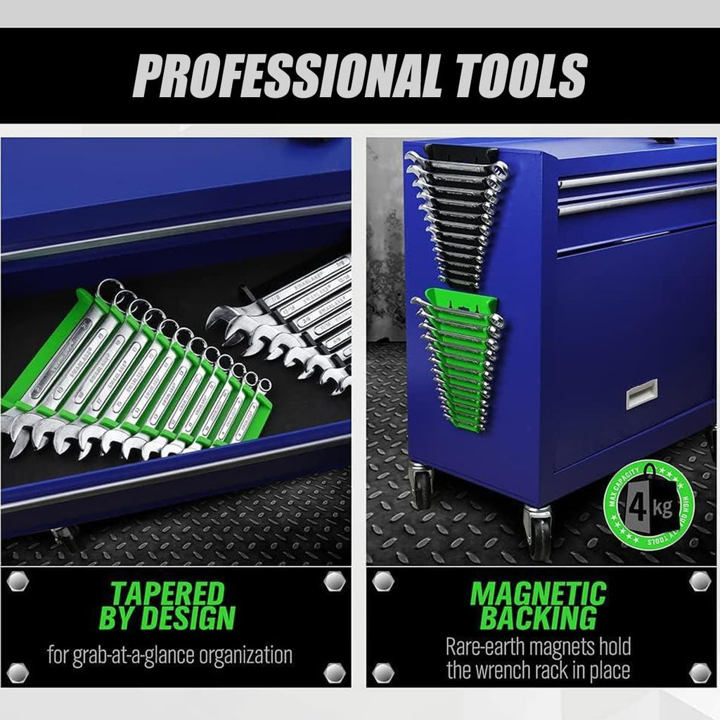 Magnetic Wrench Organizer, Wrench Rack Tool Trays, Premium ABS Wrench Holder Tool Box Magnetic Wrench Holder with 12 Slots Standard Hanging Wrench Organizer for Tool Box and Wall