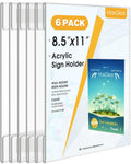 MaxGear 6 Pack Acrylic Sign Holder 8.5 x 11 Wall Mount Sign Holder with Double-Sided Tape, Clear Plastic Sign Holders, Plexiglass Document Flyer Paper Acrylic Frame for Office, Home, Store, Restaurant