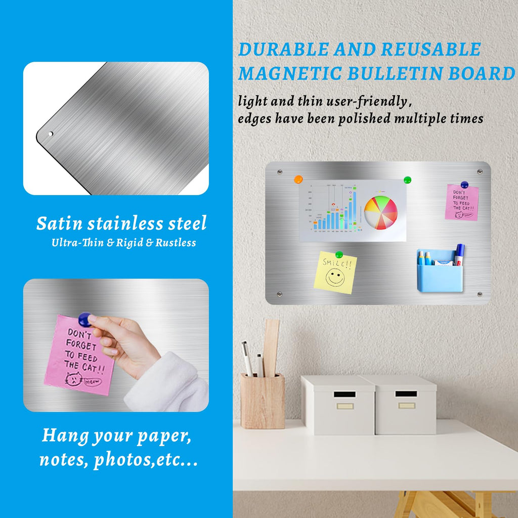 HAOIVE Magnetic Board 17.5" X 11.7" Magnet Board for Wall Stainless Steel Metal Magnetic Board for Wall for Magnet Display Photos Office Supplies Kitchen Stuff Bulletin Board Vision Board(Silver 1PC)