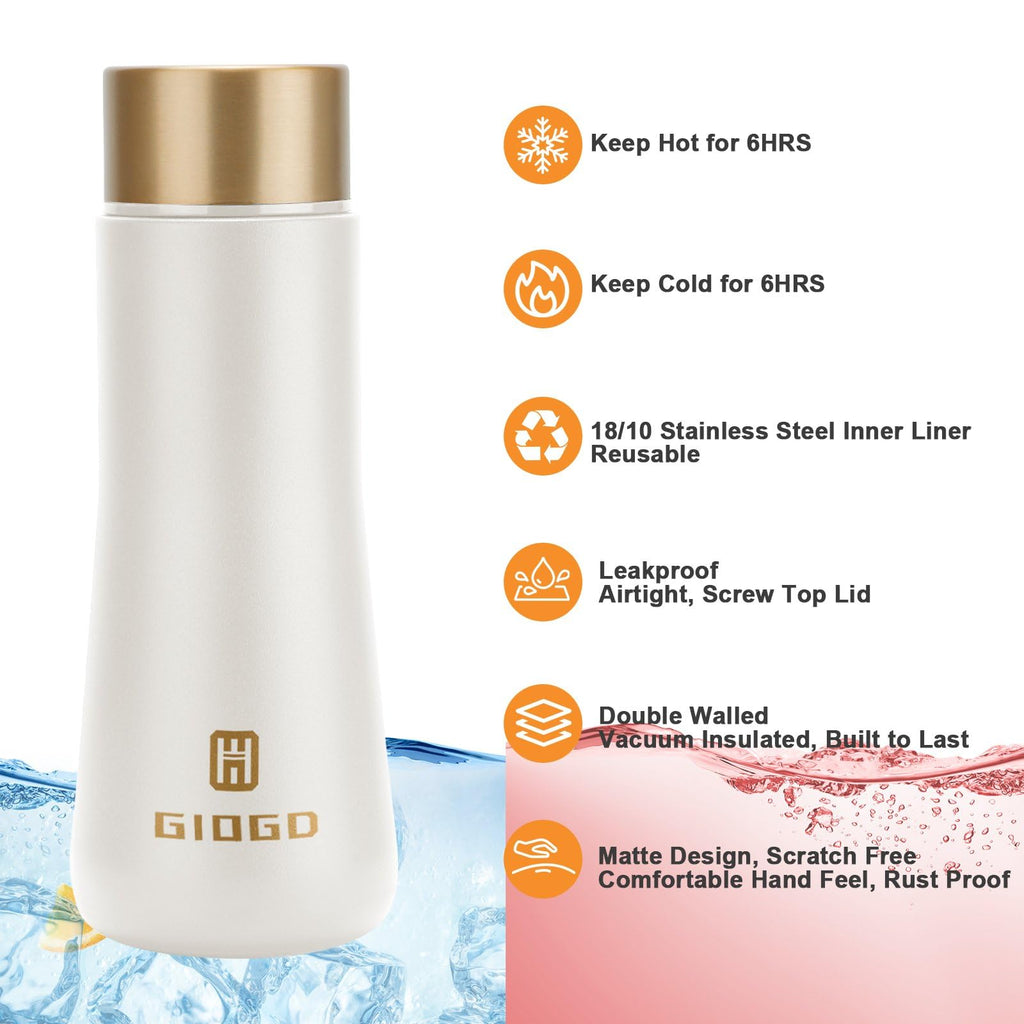 Stainless Steel Water Bottles Small Thermo Water Bottle Slim Mini Thermo Flask 180ml/6.1oz Vacuum Insulated Thermal Water Bottle for Hot and Cold Drinks Perfect for Purse (White)