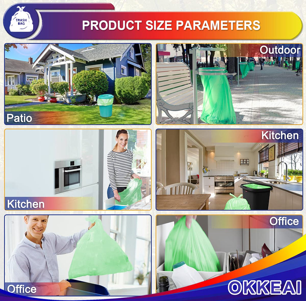 OKKEAI Biodegradable Garbage Bags 13 Gallon Tall Kitchen Trash Bags Compostable Bags Recycling 49 Liter Bin Liners for Lawn Kitchen,Home,Office,Green,60 Counts(Fits 10-15 Gallon Bins)…