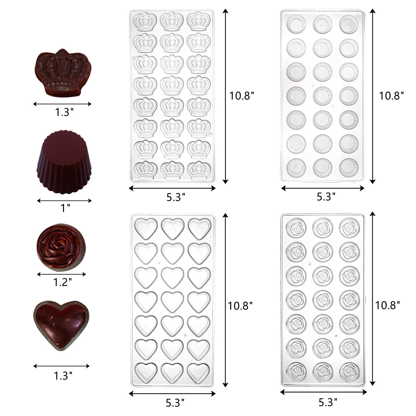 ZEAYEA 4 Pack 87 Grids Polycarbonate Chocolate Mold, Candy Making Mold, DIY Mold Cookie Tray for Mousse Jelly Candy Chocolate, Cup, Heart, Rose, Crown Shape
