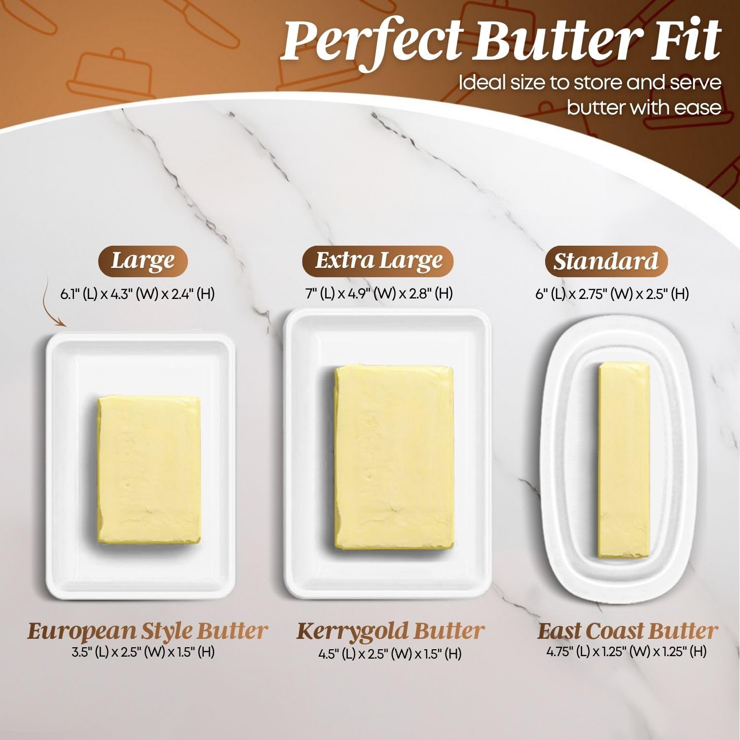 Flexzion Ceramic White European Butter Dish with Lid for Countertop (Large) - Wide 2 Stick Double Butter Holder for Counter, Cream Cheese Container Storage Keeper