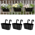 vensovo Metal Railing Planter for Outdoor Plants - 3 Pack Balcony Hanging Planter Box with Detachable Hooks and Drain Holes Oval Hanging Pots Fence Planters for Railing Garden Fence, Black