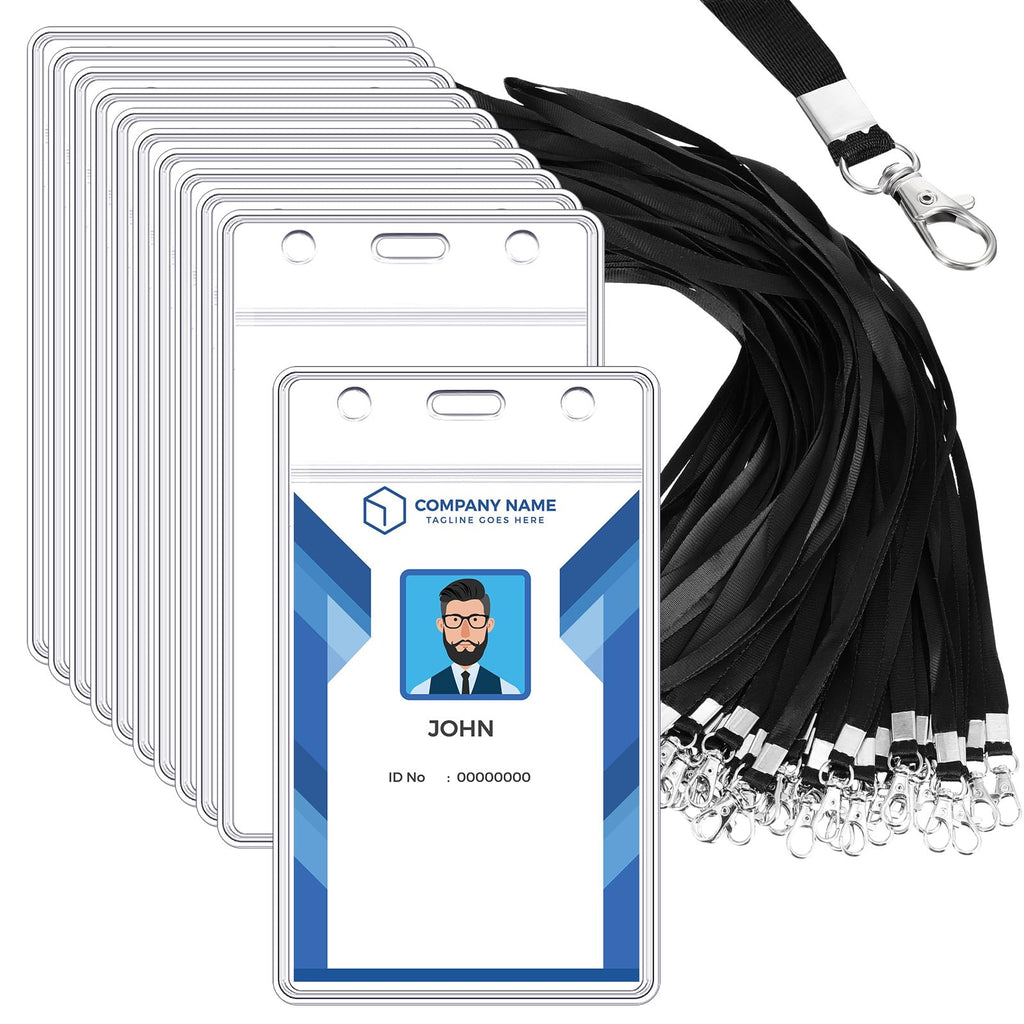 E&EY 50 Sets Clear Plastic Name tag Holder with Lanyard, Flat lanyards Bulk with ID Card Badge Holder Name Badges (Vertical)