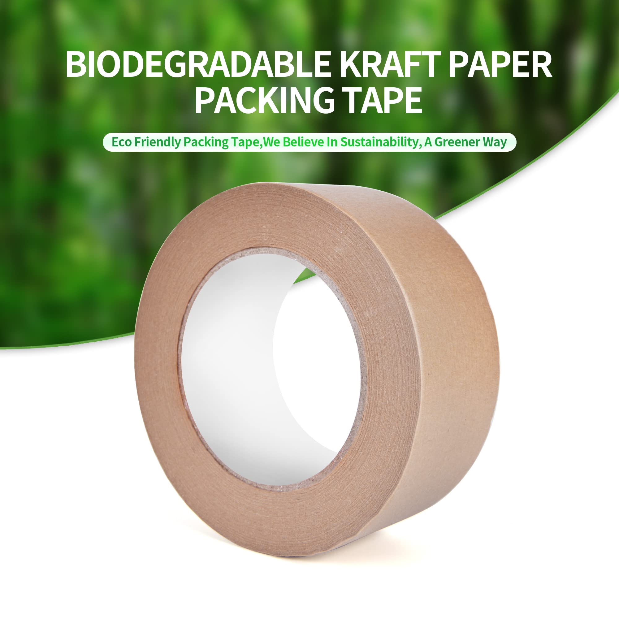 TAPEBEAR 6 Rolls Eco-Friendly Kraft Paper Tape, 2inch x 60yards Biodegradable Kraft Paper Tape, Recyclable Writable Packing Tape, Non-Coated Surface for Masking, Sealing, and Packaging Use
