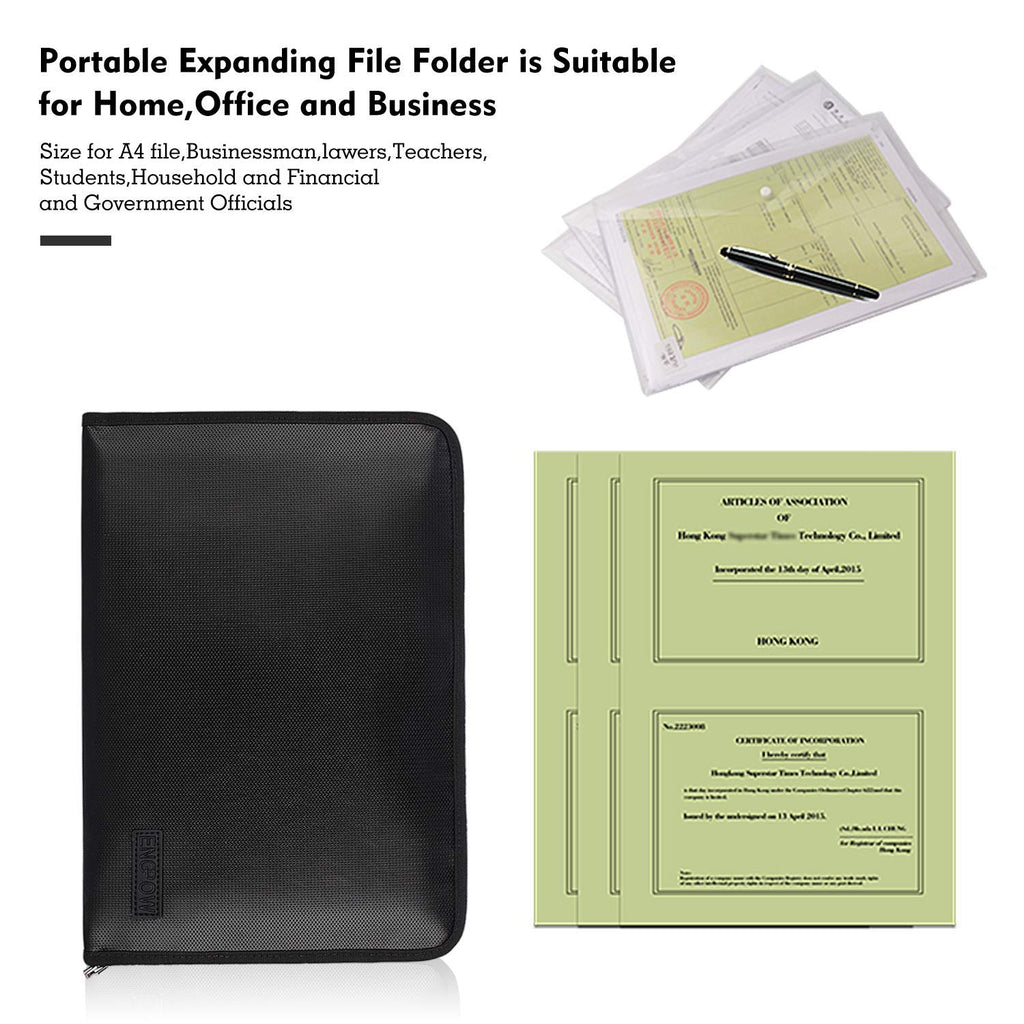 ENGPOW Fireproof File Folder Fireproof Fire and Water Resistant Money Document Bag with A4 Size 13 Pockets Zipper Closure Non-Itchy Silicone Coated Portable Filing Organizer Pouch(14.3" x 9.8")